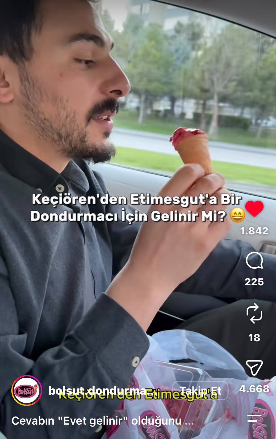 Dondurmacı için gelinir mi? Reels ekran görüntüsü