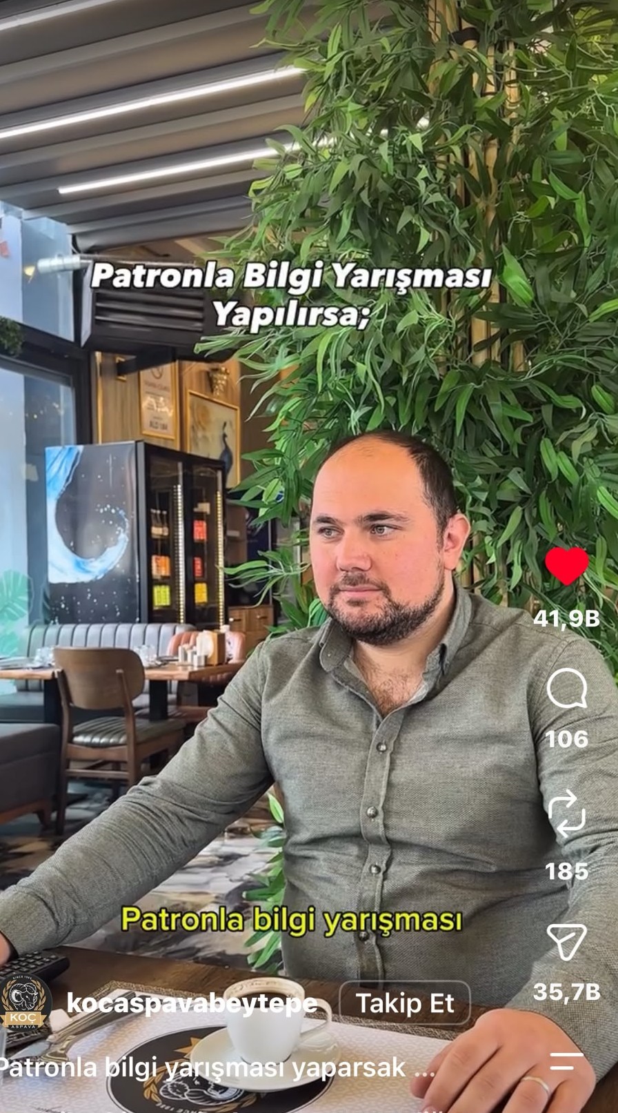 Patronla bilgi yarışması Reels ekran görüntüsü