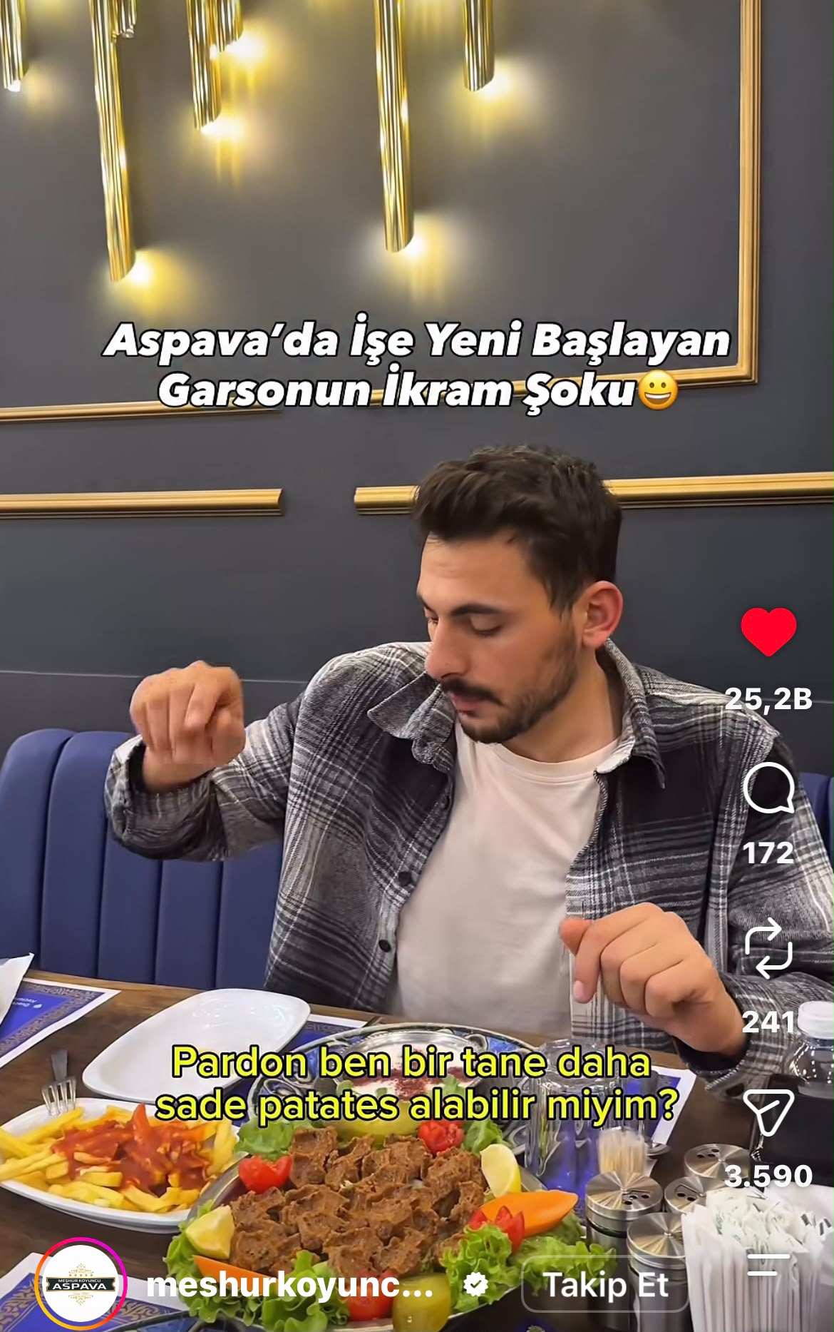 Yeni garsonun ikram şoku Reels ekran görüntüsü