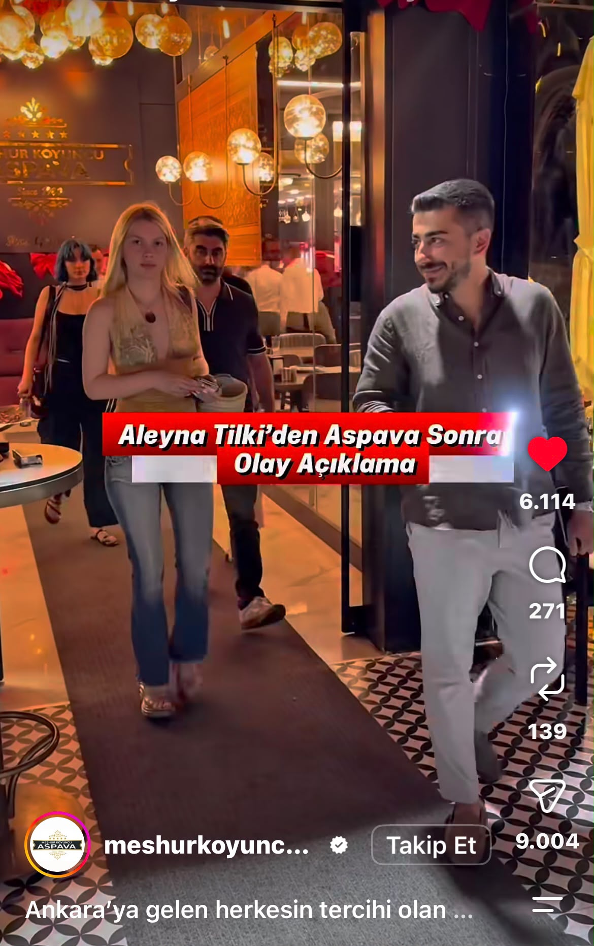 Aleyna Tilki’den Aspava sonrası açıklama Reels ekran görüntüsü