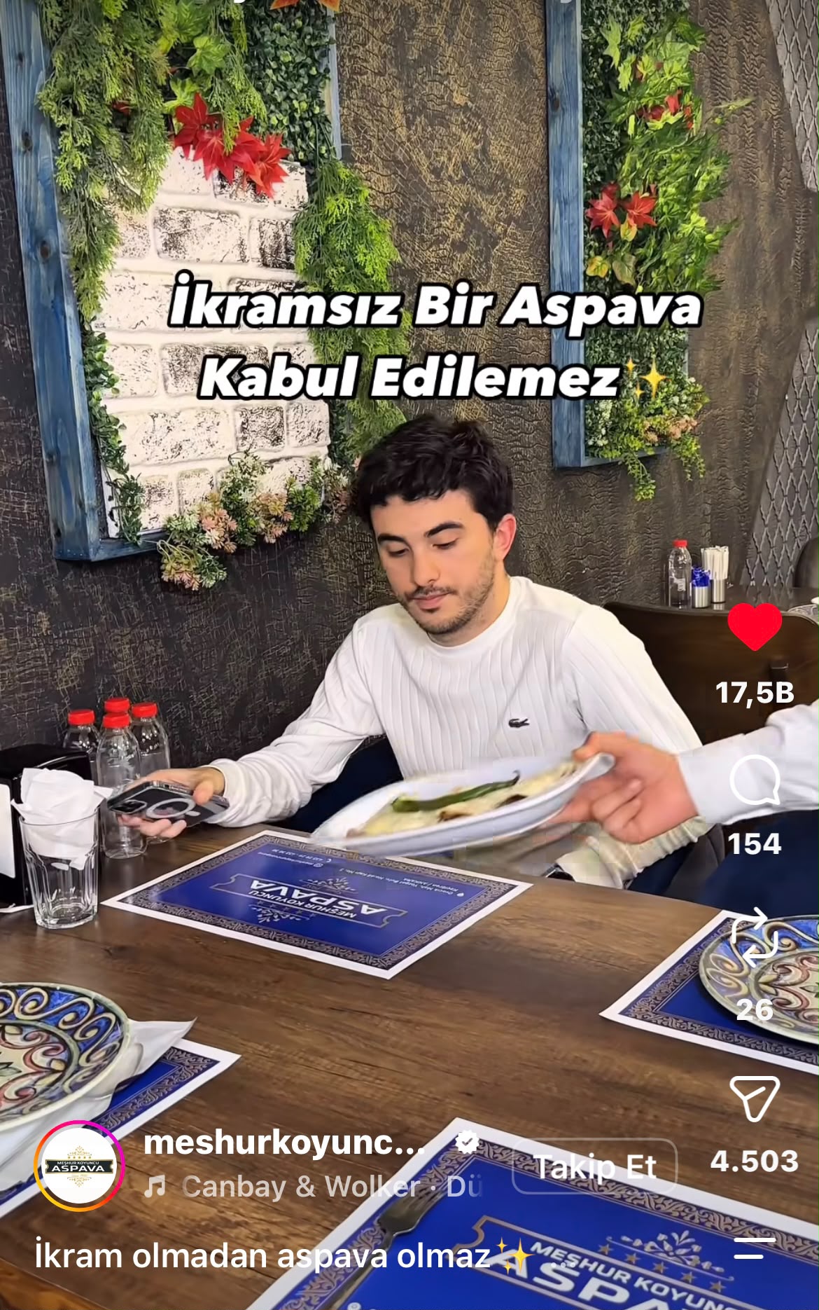 İkramsız bir Aspava kabul edilemez Reels ekran görüntüsü