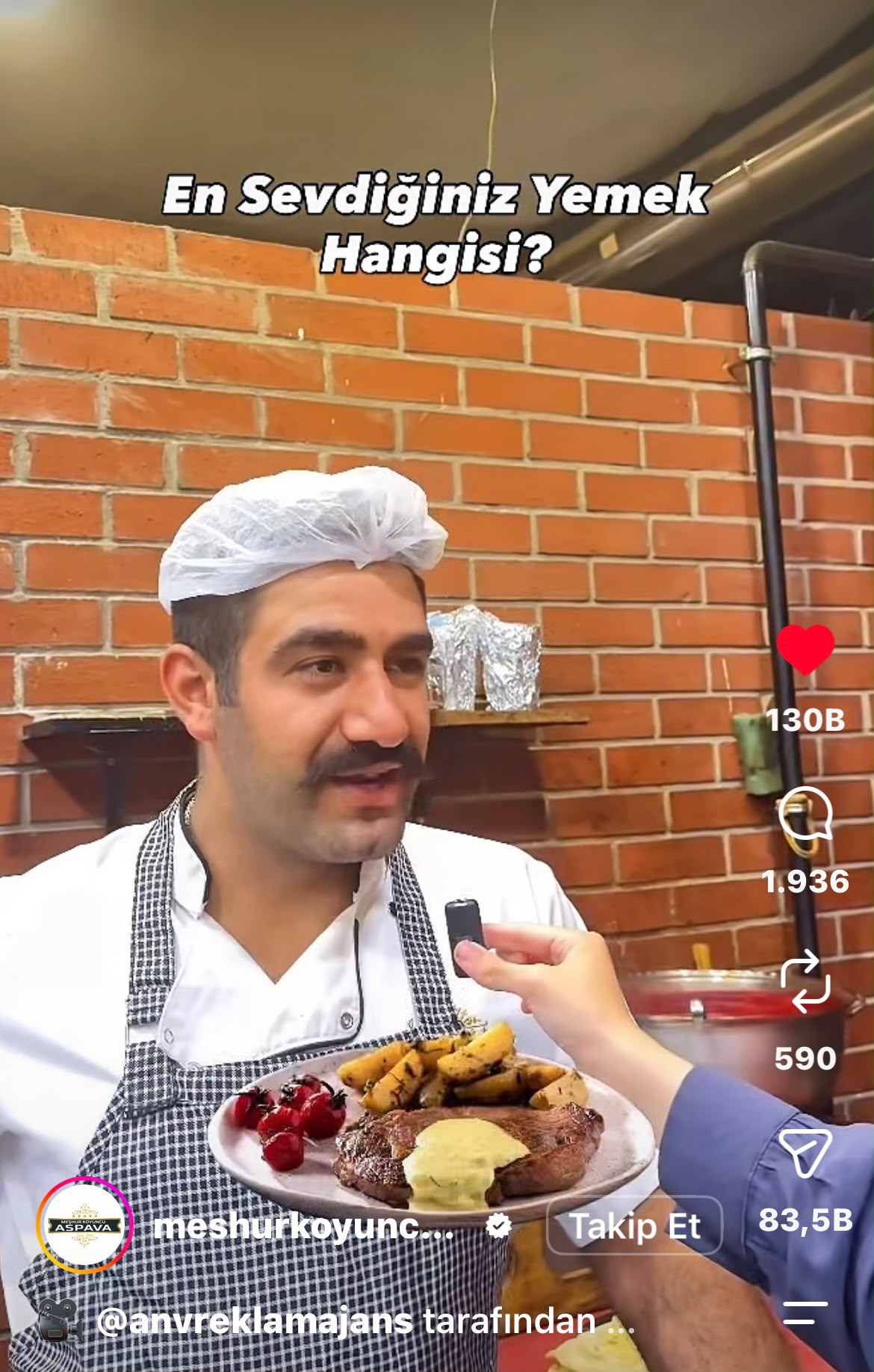 En sevdiğiniz yemek hangisi? Reels ekran görüntüsü