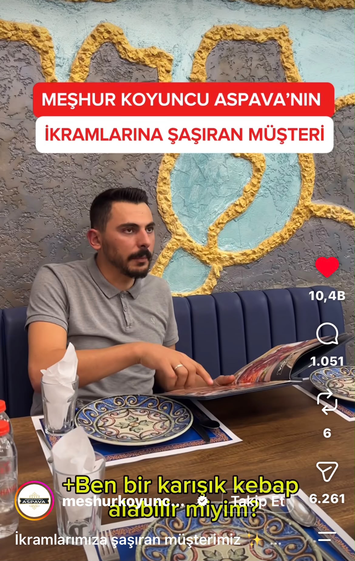 İkramlara şaşıran müşteri Reels ekran görüntüsü