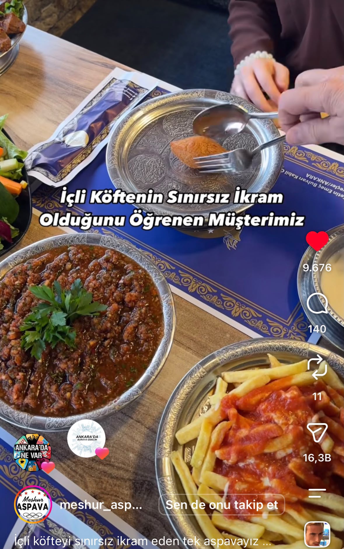 Sınırsız içli köfte Reels ekran görüntüsü