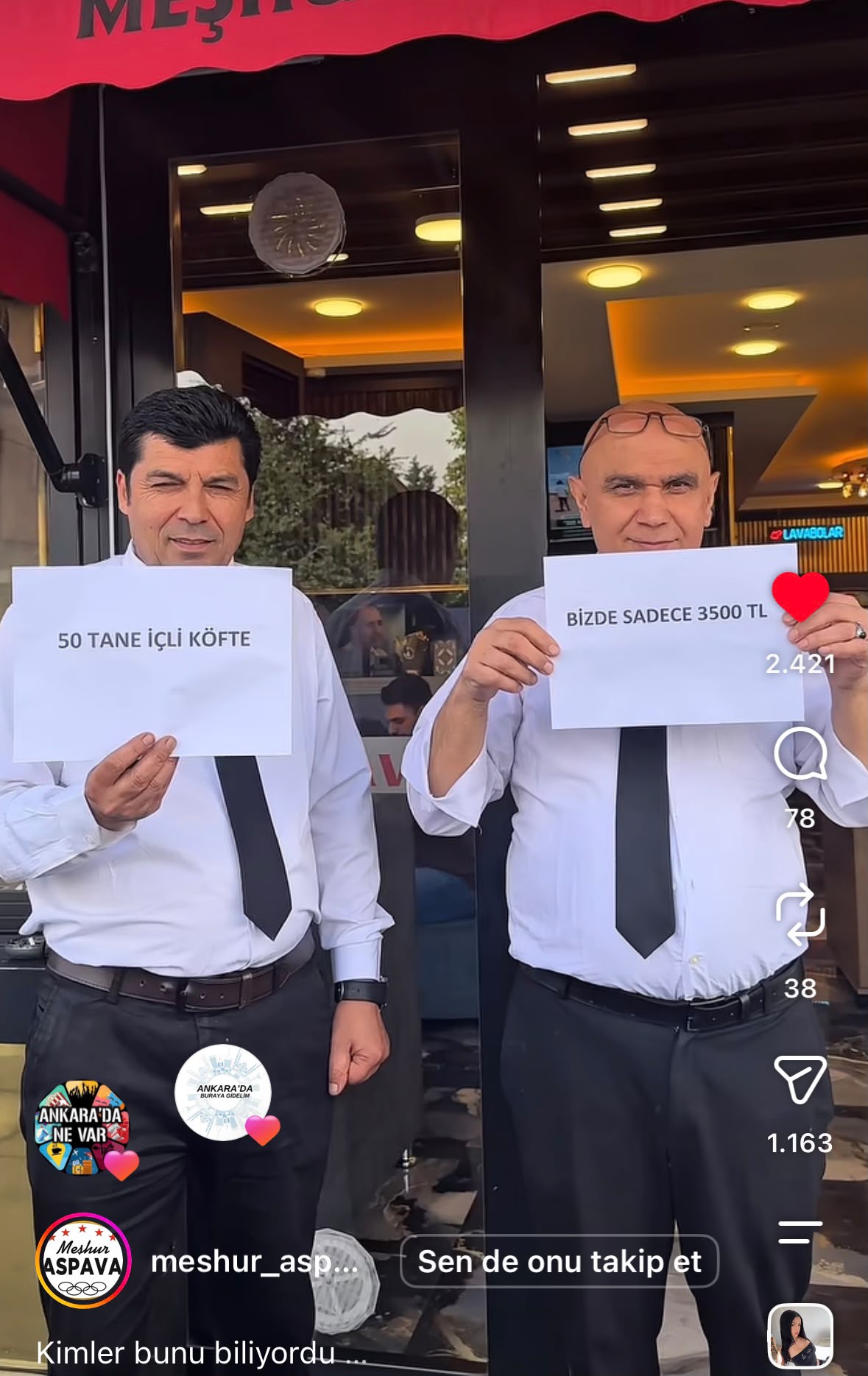 50 tane içli köfte Reels ekran görüntüsü