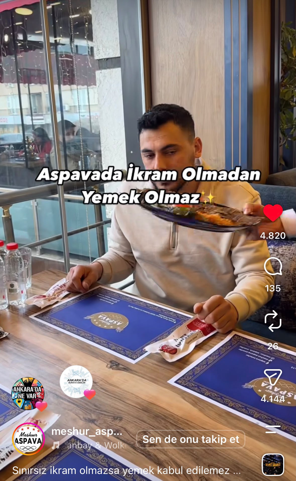 İkramsız yemek olmaz Reels ekran görüntüsü